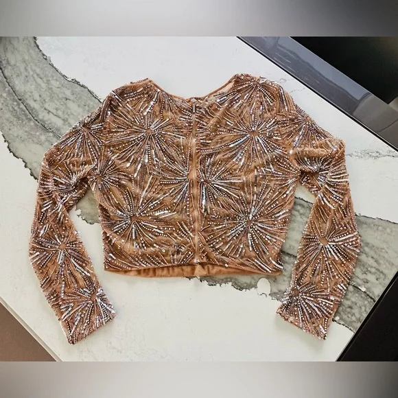 Retrofete Bessie Embellished Sheer Crop Top - Picture 5 of 8